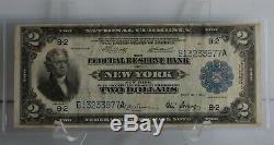 1918 Battleship $ 2 Banque De La Réserve Fédérale De New York Remarque Monnaie Nationale