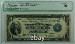 1918 One Dollar $1 San Francisco National Currency Bank Note Fr 743 Legacy Vf-30