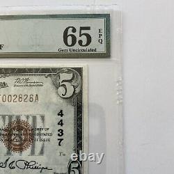1924 Colorado $5 Monnaie Nationale La Greeley Union Banque Nationale Pmg