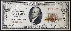 1929 10,00 $ Monnaie Nationale, Première Banque Nationale De Park Falls, Wisconsin