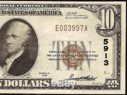 1929 $ 10 Dollar Bill Johnstown États-unis Banque Nationale Note Monnaie Ch 5913