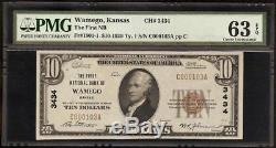 1929 $ 10 Dollar Dollar Wamego Kansas Banque Nationale Devise Pottawatomie Pmg 63epq