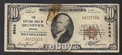 1929 10 $ La Banque Nationale Du Brunswick, Ga National Currency Note Charter #4944
