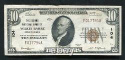 1929 10 $ La Deuxième Banque Nationale De Wilkes Barre, Pa National Currency Ch #104