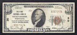 1929 10 $ La première banque nationale de Wilkes-Barre, Pa Monnaie nationale Ch. #30