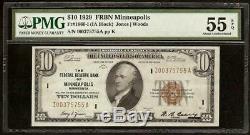 1929 $ 10 Minniapolis Brown Sceau Frbn Bank Note Monnaie Nationale 0money Pmg 55