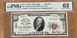 1929 10 $ Monnaie Nationale # 2370 Chase National Bank Ville De Ny Pmg Cu63