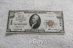 1929 10 $ Monnaie Nationale Bishop First National Bank Of Honolulu Hawaï Note