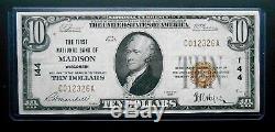 1929 10 $ Monnaie Nationale. Ch # 144 La Première Banque Nationale De Madison Wi. Rare