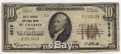 1929 $ 10 Monnaie Nationale Note 6219 St. Charles Illinois Banque DIX Dollar Ax337