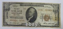 1929 $10 Monnaie Nationale Première Banque Nationale D'allendale Nj Charte #12706