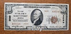 1929 10 $ Premier Billet De La National Bank Of Shreveport En Louisiane