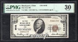 1929 10 $ Première Banque nationale de Stockport, Oh Monnaie nationale Ch #8042 Pmg Vf-30.