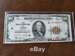 1929 100 $ Réserve Fédérale Réserve Fédérale Sceau De Plomb Banque De Chicago, Illinois