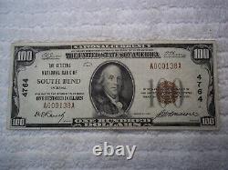 1929 $100 South Bend Indiana En Monnaie Nationale T1 # 4764 Citoyens Natl Bank #