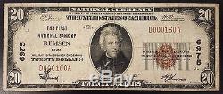 1929 20,00 $ Monnaie Nationale, De La Première Banque Nationale De Remsen, Iowa