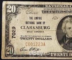 1929 20,00 $ Monnaie Nationale, Empire Banque Nationale De Clarksburg, Virginie-occidentale