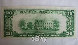 1929 $ 20 Banque Nationale Monnaie De New York Brown Sceau Bu Papier Remarque Argent