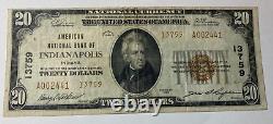 1929 $20 Billets de banque nationaux Banque nationale américaine d'Indianapolis, Indiana