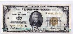 1929 $ 20 Dallas Billet De Banque De La Réserve Fédérale Du Texas Au Texas, Monnaie Nationale Brown