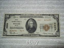 1929 20 $ Dallas Texas Tx Monnaie Nationale T2 # 3623 1ère Banque Nationale Dallas #
