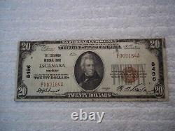 1929 $20 Escanaba Michigan MI Monnaie Nationale T1 # 8496 Escanaba Natl Bank #