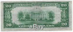 1929 20 $ Federal Reserve Bank Note Dallas Texas Monnaie Nationale Circulated Vf