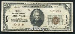 1929 20 $ La Première Banque Nationale De Greenville, Al Monnaie Nationale Ch. # 5572