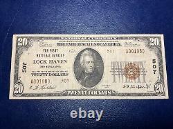 1929 20 $ Première Banque Nationale Lock Haven, PA Devise Nationale Numéro de Série Bas