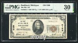 1929 $20 Première Banque Nationale Rockland, MI Monnaie Nationale Ch. #5199 Pmg Vf-30