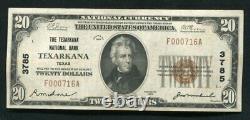 1929 $ 20 The Texarkana Banque Nationale, Tx Monnaie Nationale Ch # 3785