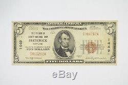 1929 5 $ 1449 Frederick County Banque Nationale Monnaie Nationale Remarque 8980