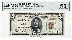 1929 $5 Atlanta Géorgie Ga Federal Reserve Bank Note Brown National Currency