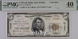 1929 5 $ Banque nationale de Cliffside Park, New Jersey CH# 14162 PMG 40 rare 17 connus