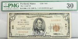 1929 $5 Dollar Maine National Bank Note Fr 1800-1 Pmg Certifié 30 Vf Devise