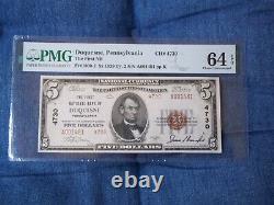 1929 $ 5 Duquesne Pennsylvania Pa T2 Monnaie Nationale # 4730 1er N. Bank Pmg 64 #