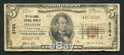 1929 5 $ La Banque Nationale Mcdowell De Sharon, Pa Monnaie Nationale Ch. # 8764