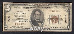 1929 5 $ La première banque nationale de Secaucus, New Jersey Monnaie nationale Ch. #9380