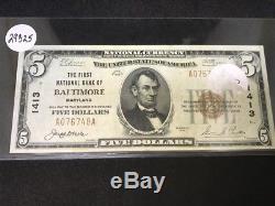 1929 5 $ Monnaie Nationale Bill De La 1ère Banque Nationale De Baltimore