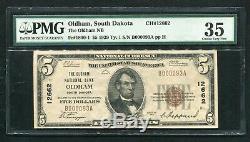1929 $ 5 Oldham National Bank Oldham, Sd Monnaie Nationale Ch. # 12662 Pmg Vf-35