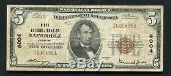 1929 5 $ Première Banque Nationale De Bainbridge, Ga Monnaie Nationale Ch. # 6004