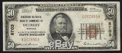 1929 50 $ Detroit, MI Banque Nationale Note Michigan Devise E002855a