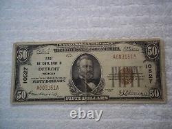 1929 50 $ Detroit Michigan MI Monnaie Nationale T1 # 10527 1ère Banque Nationale #