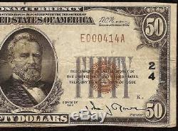 1929 $ 50 Dollar Bill Charte Basse 24 Cincinnati Ohio National Banque Note Monnaie