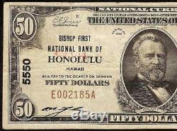 1929 $ 50 Dollar Billet De Banque Honolulu Hawaii National Bank Aloha State Monnaie Ch 5550