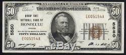 1929 50 $ Honolulu, Salut Banque Nationale Note Hawaii Monnaie E005154a