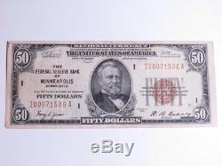 1929 $ 50 Monnaie Nationale Réserve Fédérale Banque De Minneapolis Minnesota