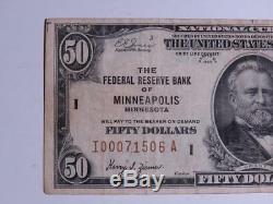 1929 $ 50 Monnaie Nationale Réserve Fédérale Banque De Minneapolis Minnesota