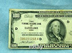 1929 Billet De 100 $ Sceau Monnaie Nationale Brown Réserve Fédérale De Cleveland