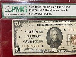 1929 Billet de 20 $ de la monnaie nationale de la Réserve fédérale de San Francisco. Fr-1870l